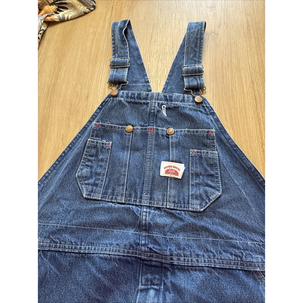Round House Overalls Men 38x30 Blue Denim Bib Workwear Made in USA Straight Leg